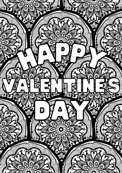 Happy Valentine's Day coloring sheet in mandala style